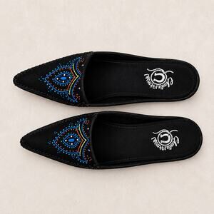 Charlie 1 Horse‎ Leather Mule Kitten Heels Artisan Handmade Black Slides 7.5B